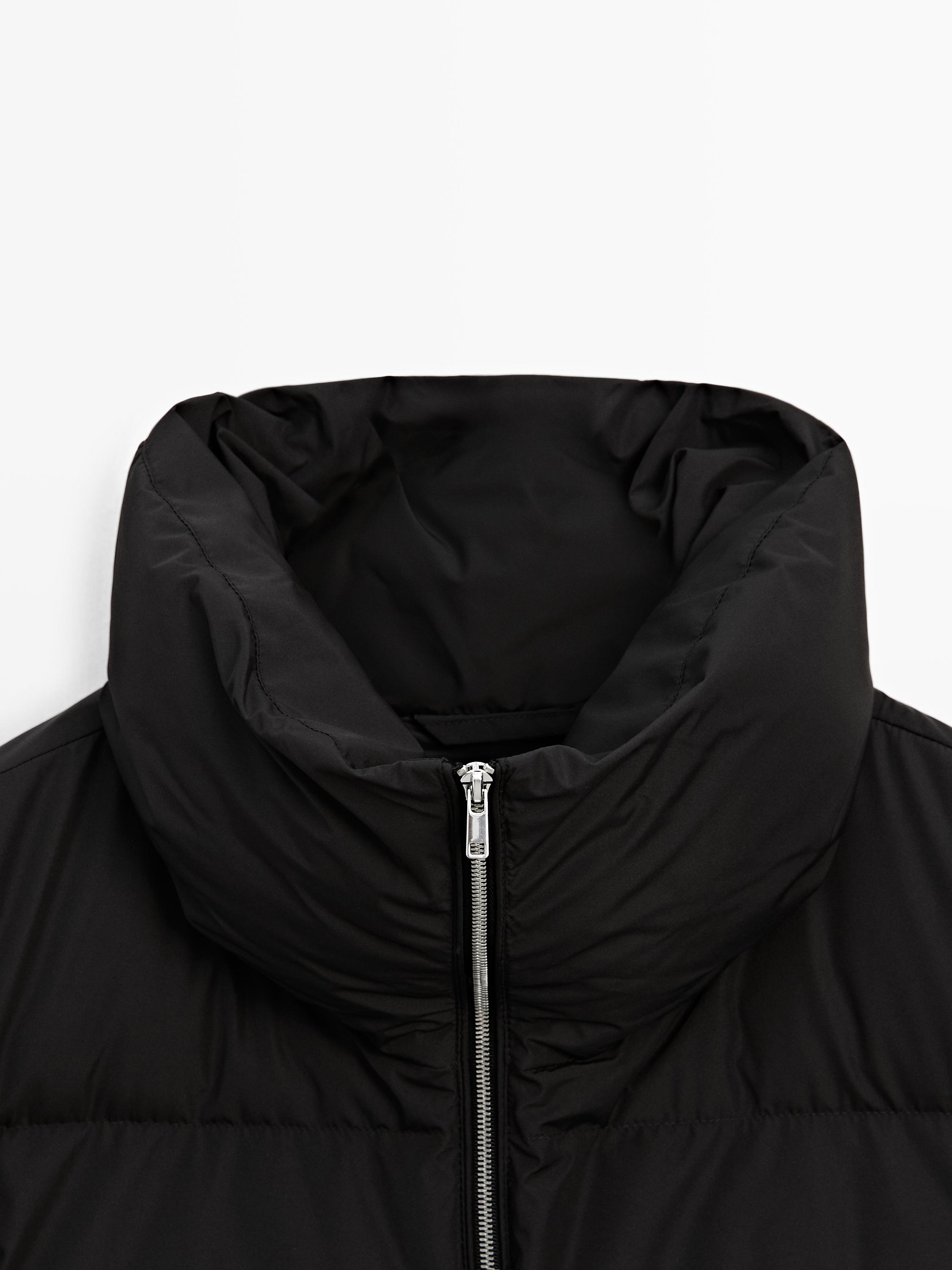Water-repellent puffer jacket with scarf detail